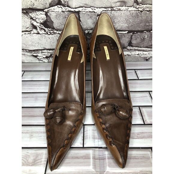 Max Studio Quibble Brown Leather Pointed Tassel High Heels Women Sz 8.5M US/39EU - Picture 2 of 16